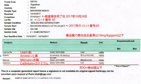 インディゴの検査結果