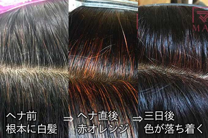 ヘナは酸化によって発色が濃くなる
