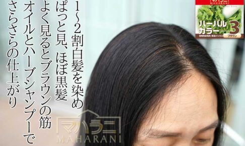 ヘナ白髪染めハーバルカラー３ブラウンの染まりあがり
