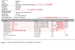 マハラニヘナ石臼挽き検査結果
